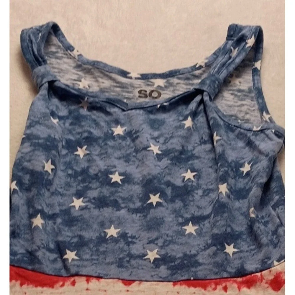 SO Patriotic Americana Stars and Stripes Tie Dye Tank Dress Red White Blue NWOT
